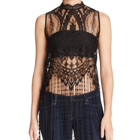 Aqua Tops - Aqua Lace Fringe Top